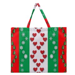 Christmas Snowflakes Christmas Trees Zipper Large Tote Bag by Nexatart