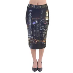 City At Night Lights Skyline Velvet Midi Pencil Skirt