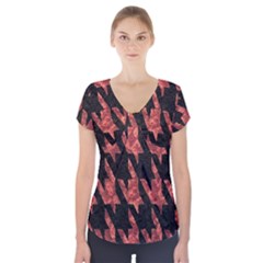 Dogstooth Pattern Closeup Short Sleeve Front Detail Top