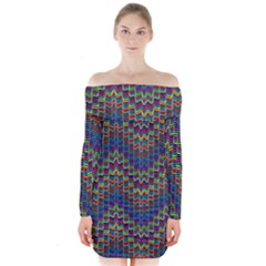 Decorative Ornamental Abstract Long Sleeve Off Shoulder Dress