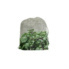 Plants Against Concrete Wall Background Drawstring Pouches (Small) 