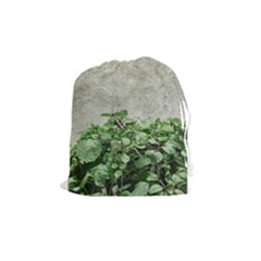 Plants Against Concrete Wall Background Drawstring Pouches (Medium) 