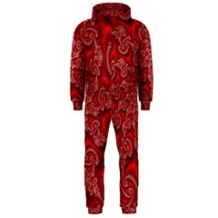 Fractal Art Elegant Red Hooded Jumpsuit (men) 