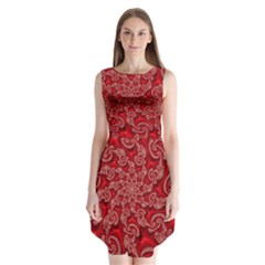 Fractal Art Elegant Red Sleeveless Chiffon Dress  