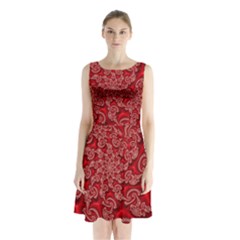 Fractal Art Elegant Red Sleeveless Chiffon Waist Tie Dress