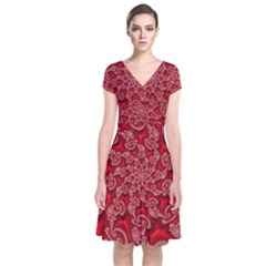 Fractal Art Elegant Red Short Sleeve Front Wrap Dress by Nexatart