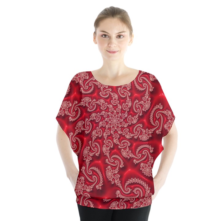 Fractal Art Elegant Red Blouse