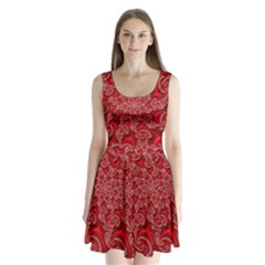 Fractal Art Elegant Red Split Back Mini Dress 