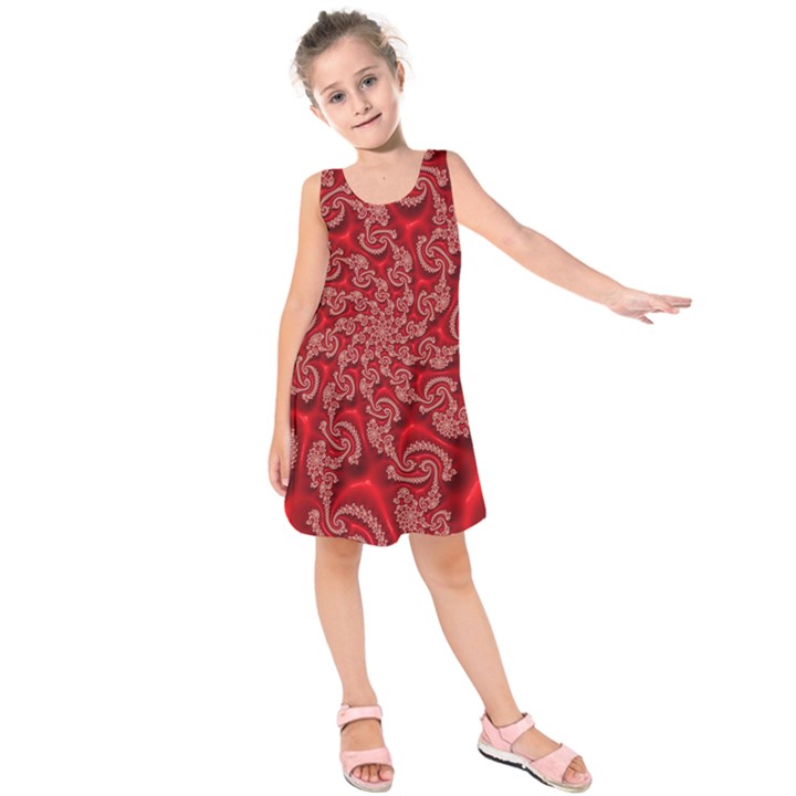 Fractal Art Elegant Red Kids  Sleeveless Dress