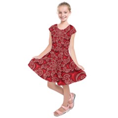 Fractal Art Elegant Red Kids  Short Sleeve Dress