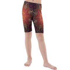 Floral Kaleidoscope Kids  Mid Length Swim Shorts by Nexatart