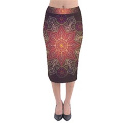 Floral Kaleidoscope Velvet Midi Pencil Skirt