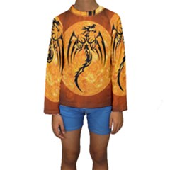 Dragon Fire Monster Creature Kids  Long Sleeve Swimwear by Nexatart