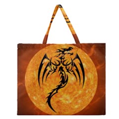 Dragon Fire Monster Creature Zipper Large Tote Bag