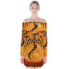 Dragon Fire Monster Creature Long Sleeve Off Shoulder Dress