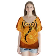 Dragon Fire Monster Creature Flutter Sleeve Top