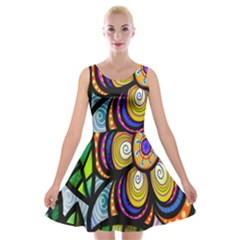 Folk Art Flower Velvet Skater Dress by Nexatart