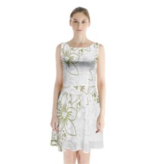 Flowers Background Leaf Leaves Sleeveless Chiffon Waist Tie Dress