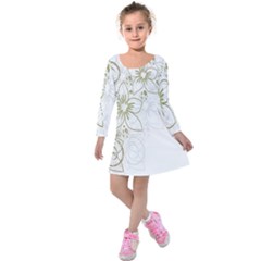 Flowers Background Leaf Leaves Kids  Long Sleeve Velvet Dress by Nexatart