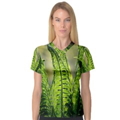 Fern Ferns Green Nature Foliage Women s V-neck Sport Mesh Tee