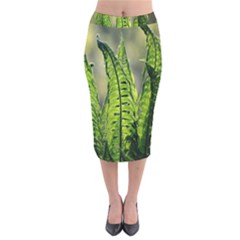 Fern Ferns Green Nature Foliage Velvet Midi Pencil Skirt