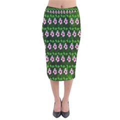 Floral Pattern Velvet Midi Pencil Skirt