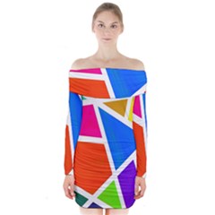 Geometric Blocks Long Sleeve Off Shoulder Dress