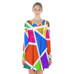 Geometric Blocks Long Sleeve Velvet V-neck Dress