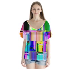 Glitch Art Abstract Flutter Sleeve Top