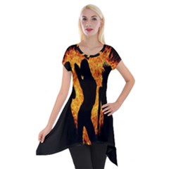 Heart Love Flame Girl Sexy Pose Short Sleeve Side Drop Tunic