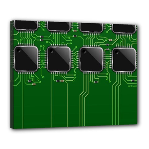 Green Circuit Board Pattern Canvas 20  X 16 