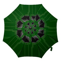 Green Circuit Board Pattern Hook Handle Umbrellas (small) by Nexatart