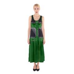 Green Circuit Board Pattern Sleeveless Maxi Dress by Nexatart