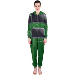 Green Circuit Board Pattern Hooded Jumpsuit (ladies)  by Nexatart