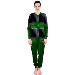 Green Circuit Board Pattern Onepiece Jumpsuit (ladies)  by Nexatart