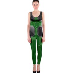 Green Circuit Board Pattern Onepiece Catsuit by Nexatart