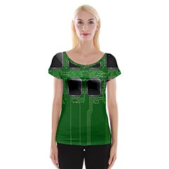 Green Circuit Board Pattern Women s Cap Sleeve Top by Nexatart