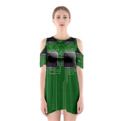 Green Circuit Board Pattern Shoulder Cutout One Piece by Nexatart