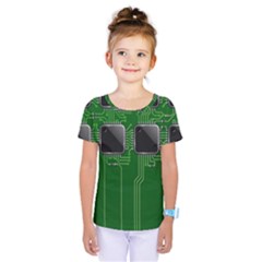 Green Circuit Board Pattern Kids  One Piece Tee