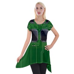 Green Circuit Board Pattern Short Sleeve Side Drop Tunic