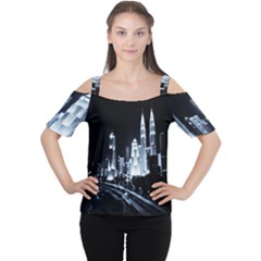 Kuala Lumpur Urban Night Building Women s Cutout Shoulder Tee