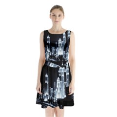 Kuala Lumpur Urban Night Building Sleeveless Chiffon Waist Tie Dress by Nexatart