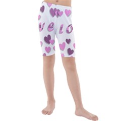 Love Valentine S Day 3d Fabric Kids  Mid Length Swim Shorts by Nexatart