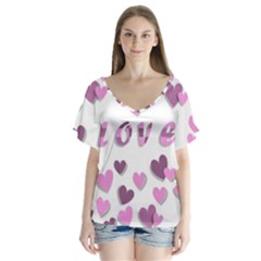 Love Valentine S Day 3d Fabric Flutter Sleeve Top