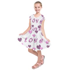 Love Valentine S Day 3d Fabric Kids  Short Sleeve Dress