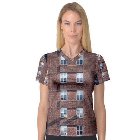 New York Building Windows Manhattan Women s V-neck Sport Mesh Tee by Nexatart