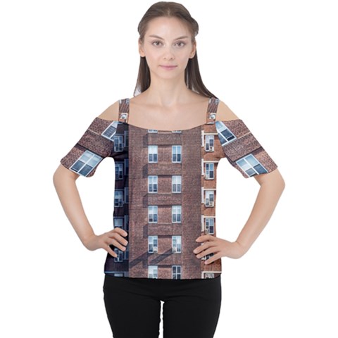 New York Building Windows Manhattan Women s Cutout Shoulder Tee by Nexatart