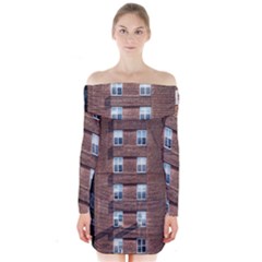 New York Building Windows Manhattan Long Sleeve Off Shoulder Dress