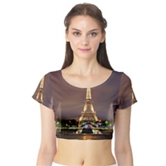 Paris Eiffel Tower Short Sleeve Crop Top (tight Fit) by Nexatart