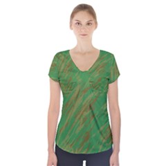 Brown Green Texture                                                     Short Sleeve Front Detail Top by LalyLauraFLM